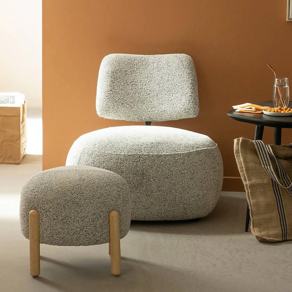 Petit tabouret en tissu bouclette gris Nério