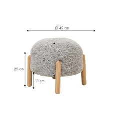 Petit tabouret en tissu bouclette gris Nério