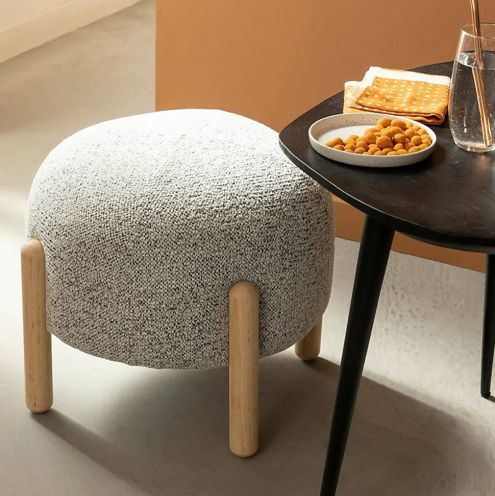 Petit tabouret en tissu bouclette gris Nério