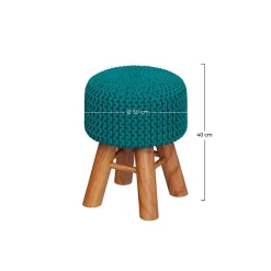 Petit tabouret tricot en coton vert céladon - Lisa