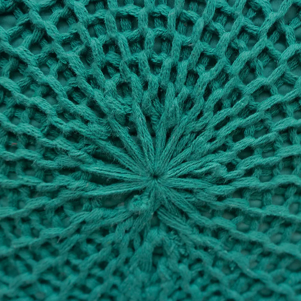 Petit tabouret tricot en coton vert céladon - Lisa