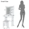 Petite coiffeuse avec miroir,60x136x36cm,blanche,éclairage LED réglable,prise de courant,tabouret rembourré