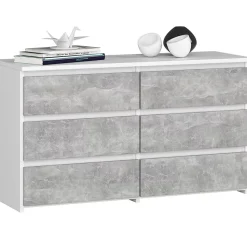 Petite Commode AKORD CL100 Blanche 100 cm 6 tiroirs façade Béton 100x35x57 cm