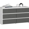 Petite Commode AKORD CL100 Blanche 100 cm 6 tiroirs façade Gris Graphite 100x35x57 cm