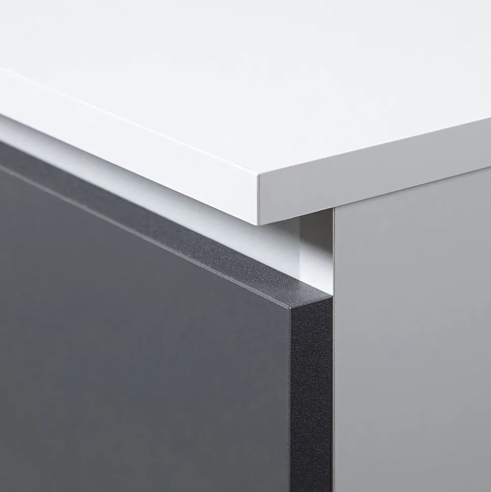 Petite Commode AKORD CL100 Blanche 100 cm 6 tiroirs façade Gris Graphite 100x35x57 cm