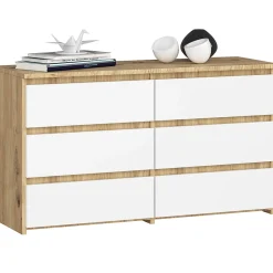 Petite Commode AKORD CL100 Chêne Artisan 100 cm 6 tiroirs façade Blanche 100x35x57 cm