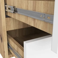 Petite Commode AKORD CL100 Chêne Artisan 100 cm 6 tiroirs façade Blanche 100x35x57 cm