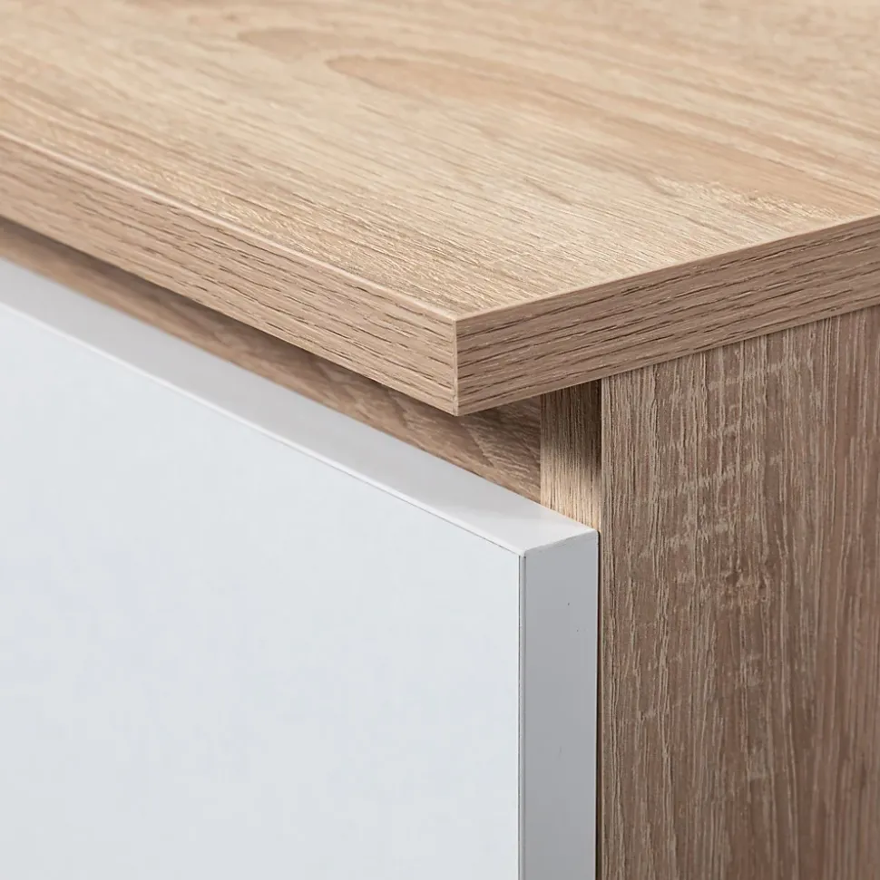 Petite Commode AKORD CL100 Chêne Sonoma 100 cm 6 tiroirs façade Blanche 100x35x57 cm