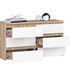Petite Commode AKORD CL100 Chêne Sonoma 100 cm 6 tiroirs façade Blanche 100x35x57 cm