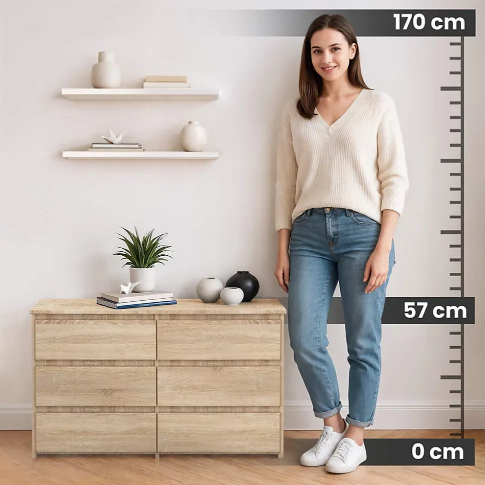 Petite Commode AKORD CL100 Chêne Sonoma 100 cm 6 tiroirs façade Chêne Sonoma 100x35x57 cm