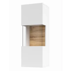 Petite vitrine suspendue 1 porte partiellement vitrée collection EVA. Couleur blanc mat et chene.