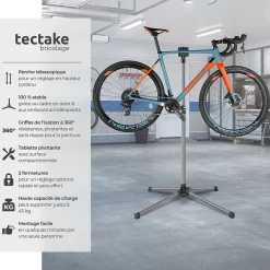 Pied d'atelier vélo en acier enduit de poudre support de montage 90 cm x 60 cm x 155 cm TECTAKE
