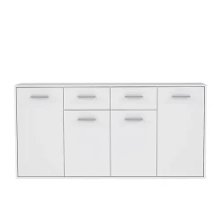 PILVI Buffet bas 4 portes 4 tiroirs - Blanc mat - L 162,3 x P 34,2 x H 88,1 cm