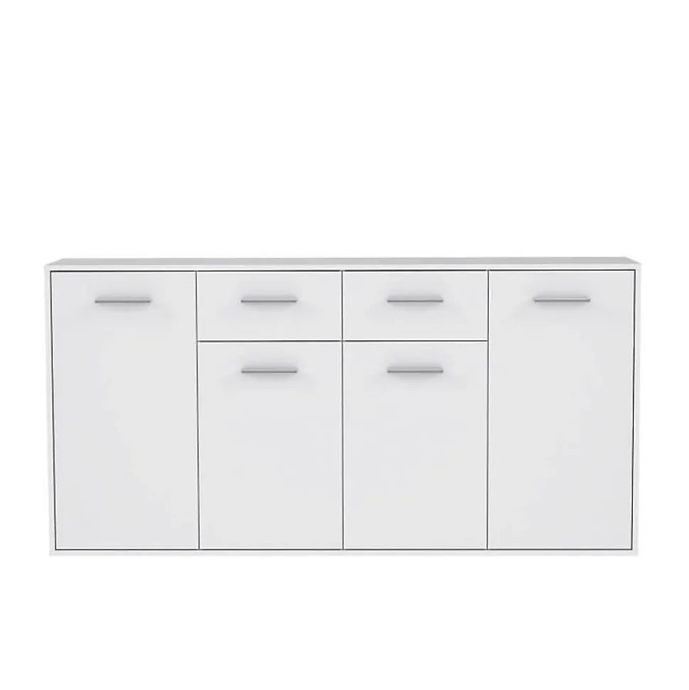 PILVI Buffet bas 4 portes 4 tiroirs - Blanc mat - L 162,3 x P 34,2 x H 88,1 cm