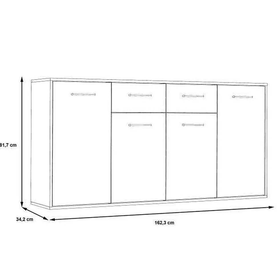 PILVI Buffet bas 4 portes 4 tiroirs - Blanc mat - L 162,3 x P 34,2 x H 88,1 cm