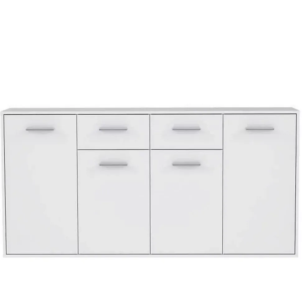 PILVI Buffet bas 4 portes 4 tiroirs - Blanc mat - L 162,3 x P 34,2 x H 88,1 cm
