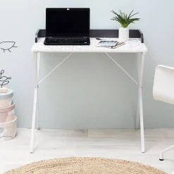 PINTO - Bureau Blanc Motifs Eclats Rebord Noir