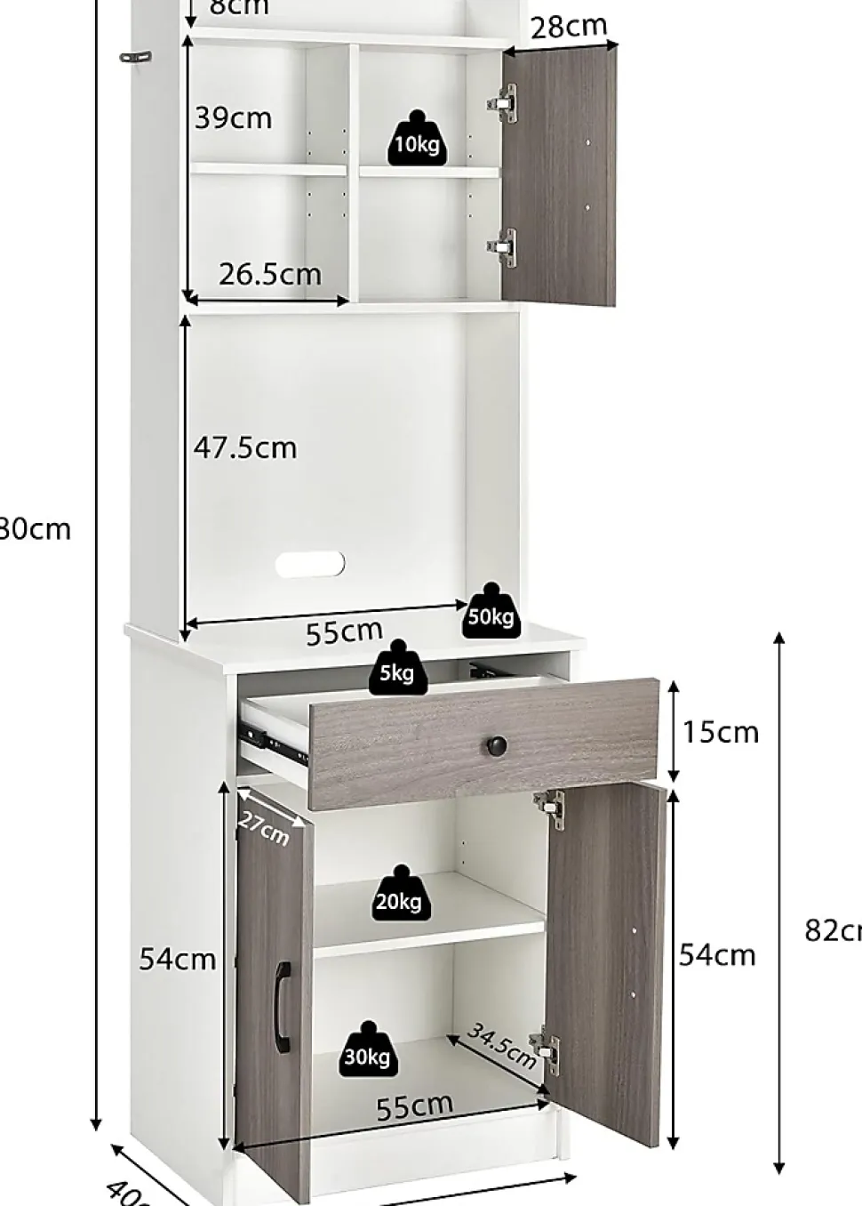 Placard de Rangement avec Stockage a Plusieurs Niveaux avec Trous de Cable Armoire de Rangement avec Etagere Reglable