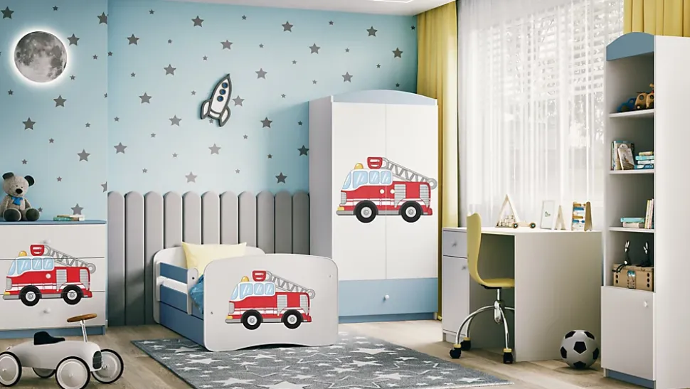 Placard d'enfants Babydreams Armoire à portes battantes Armoire de rangement Camion de pompier Bleu