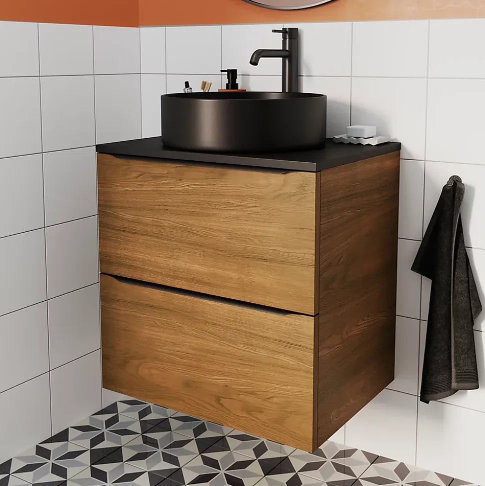 Plan de toilette L.60,5 x l.45,5 cm, noir mat, GoodHome Cadelia