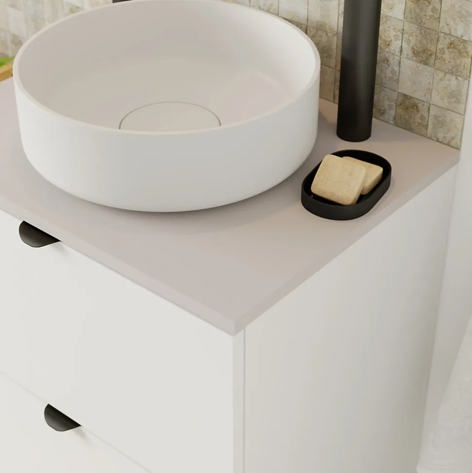 Plan de toilette L.60 x l.45 x ép.1,8 cm, beige cachemire, Kentia