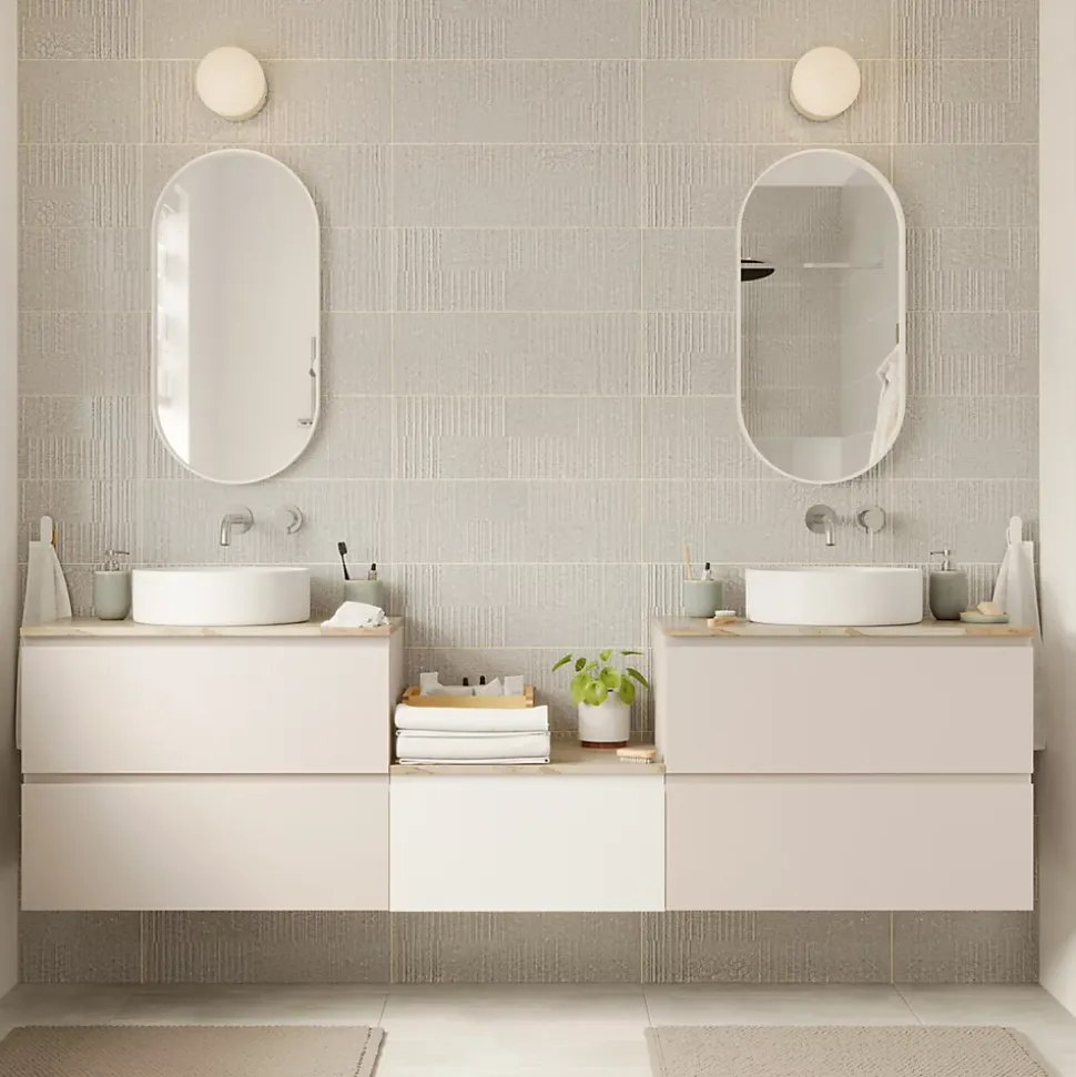 Plan de toilette L.80 x l.45 x ép.2 cm, effet marbre beige, Cadélia