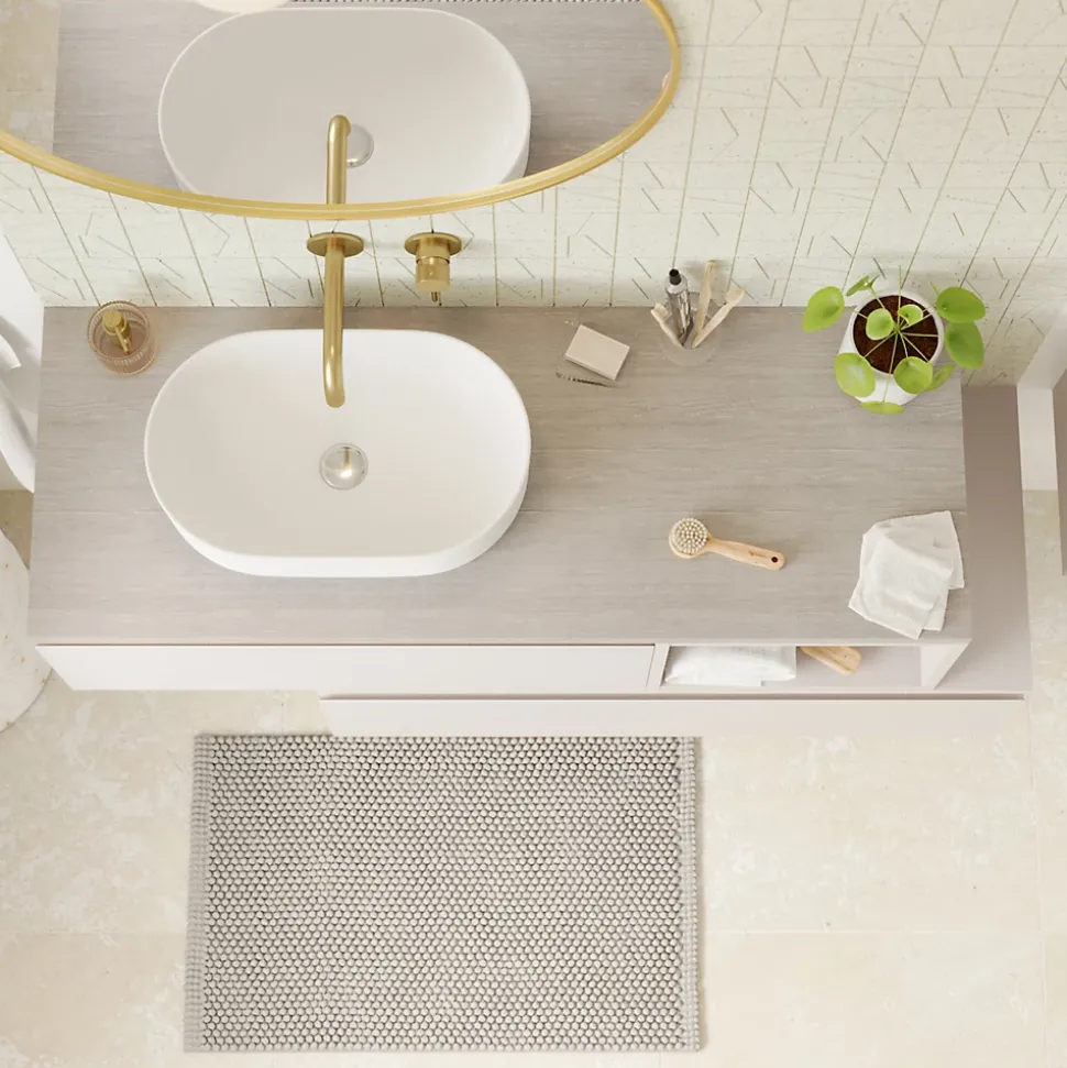 Plan de toilette L.100 x l.45 x ép.1,8 cm, beige cachemire, Kentia