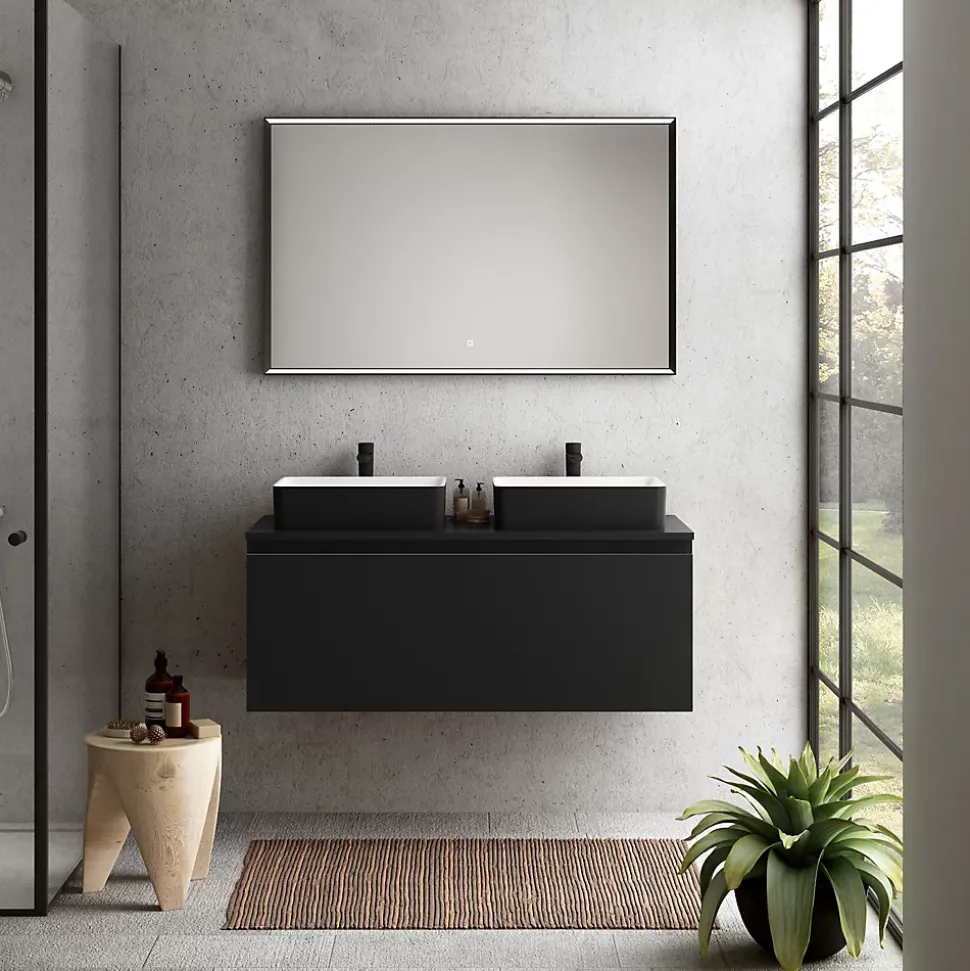Plan de toilette noir mat L.120 x l.51,5 x ép.2 cm, Pura+