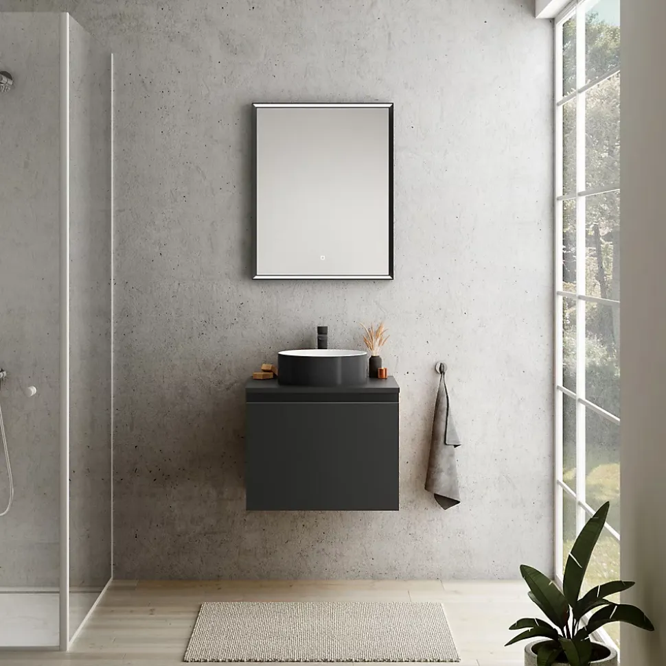 Plan de toilette noir mat L.60 x l.51,5 x ép.2 cm, Pura+