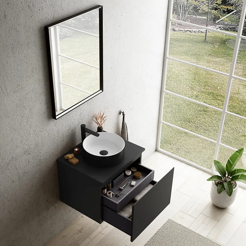 Plan de toilette noir mat L.60 x l.51,5 x ép.2 cm, Pura+