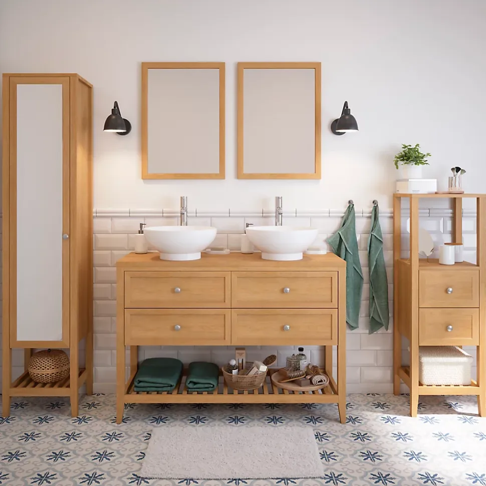 Plan de toilette placage chêne L.120,4 x l.45,2 x ép.2,8 cm, GoodHome Perma