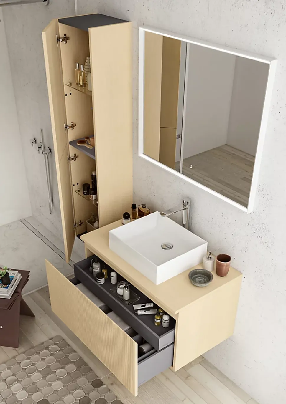 Plan de toilette plaqué chêne clair L.90 x l.51,5 x ép.2 cm, Pura+