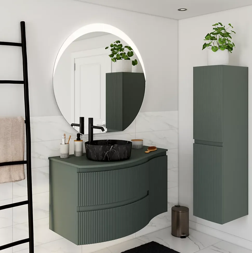 Plan de toilette pour vasque à poser version gauche Vague kaki mat 103,1 cm