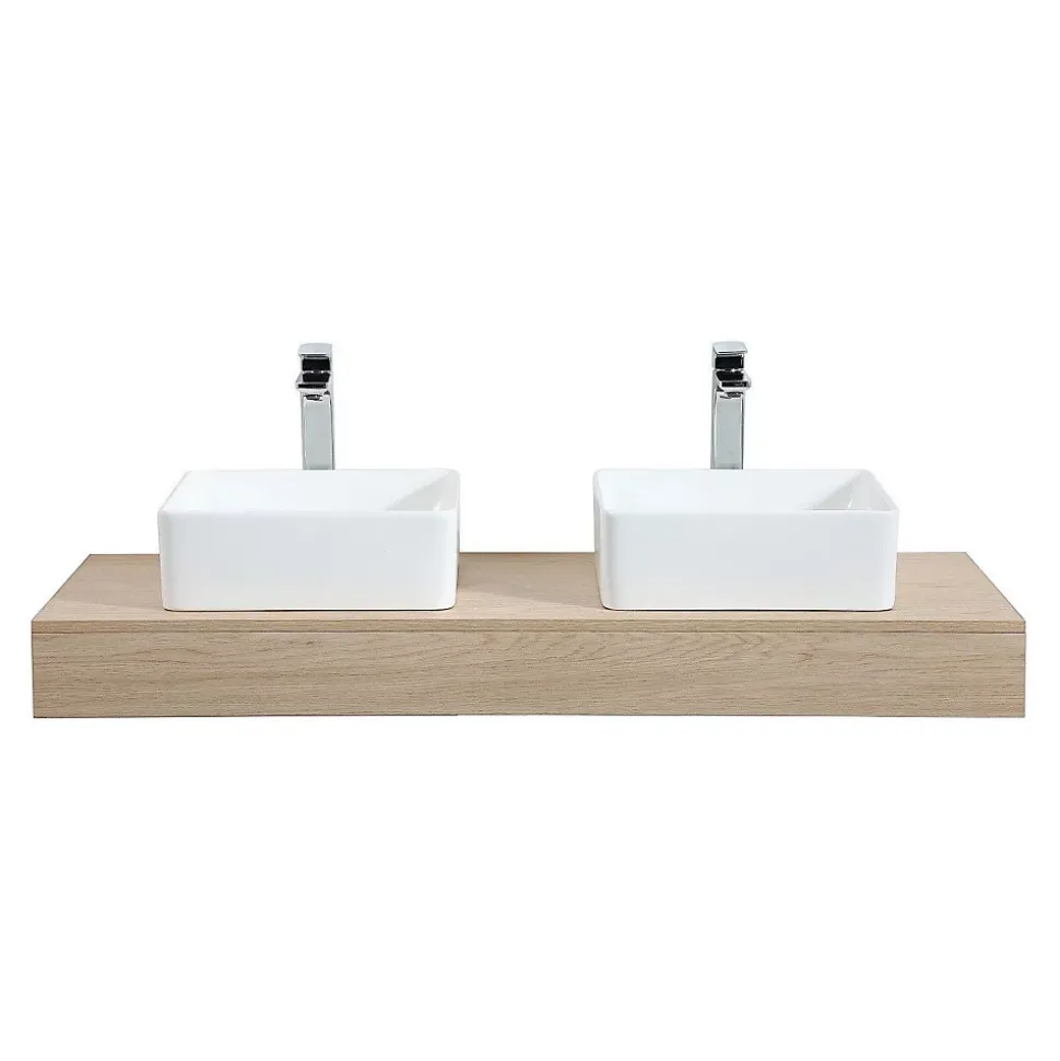 Plan de toilette suspendu pour vasque WILL - 120 cm - Ep. 12 cm + Equerres invisibles - Décor Chêne