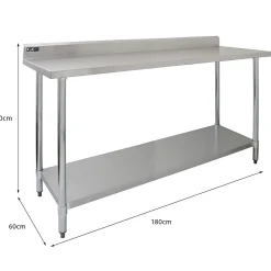 Plan de Travail 180cm, Evier en acier - Egouttoir à gauche et Etagère Murale
