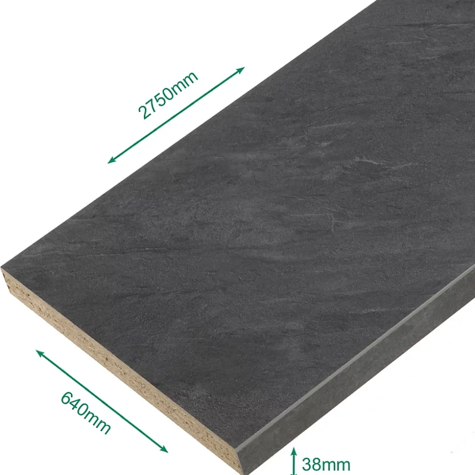 Plan de travail stratifié ardoise foncé 2750 x 640 x 38 mm