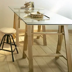Plateau en verre gris fumé trempé transparent L. 180 cm x l. 100 cm
