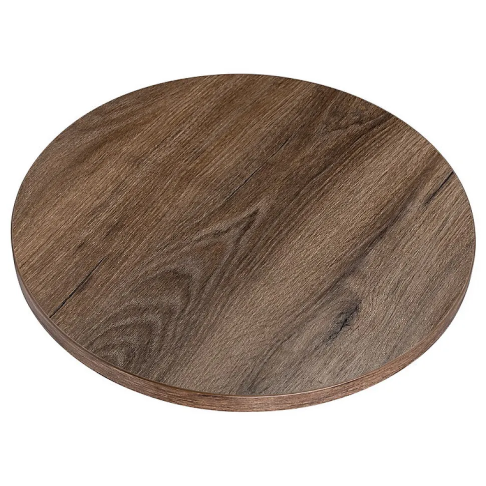 Plateau laminé chêne chocolat rond, diamètre 50 cm, pour bureau, table, table basse