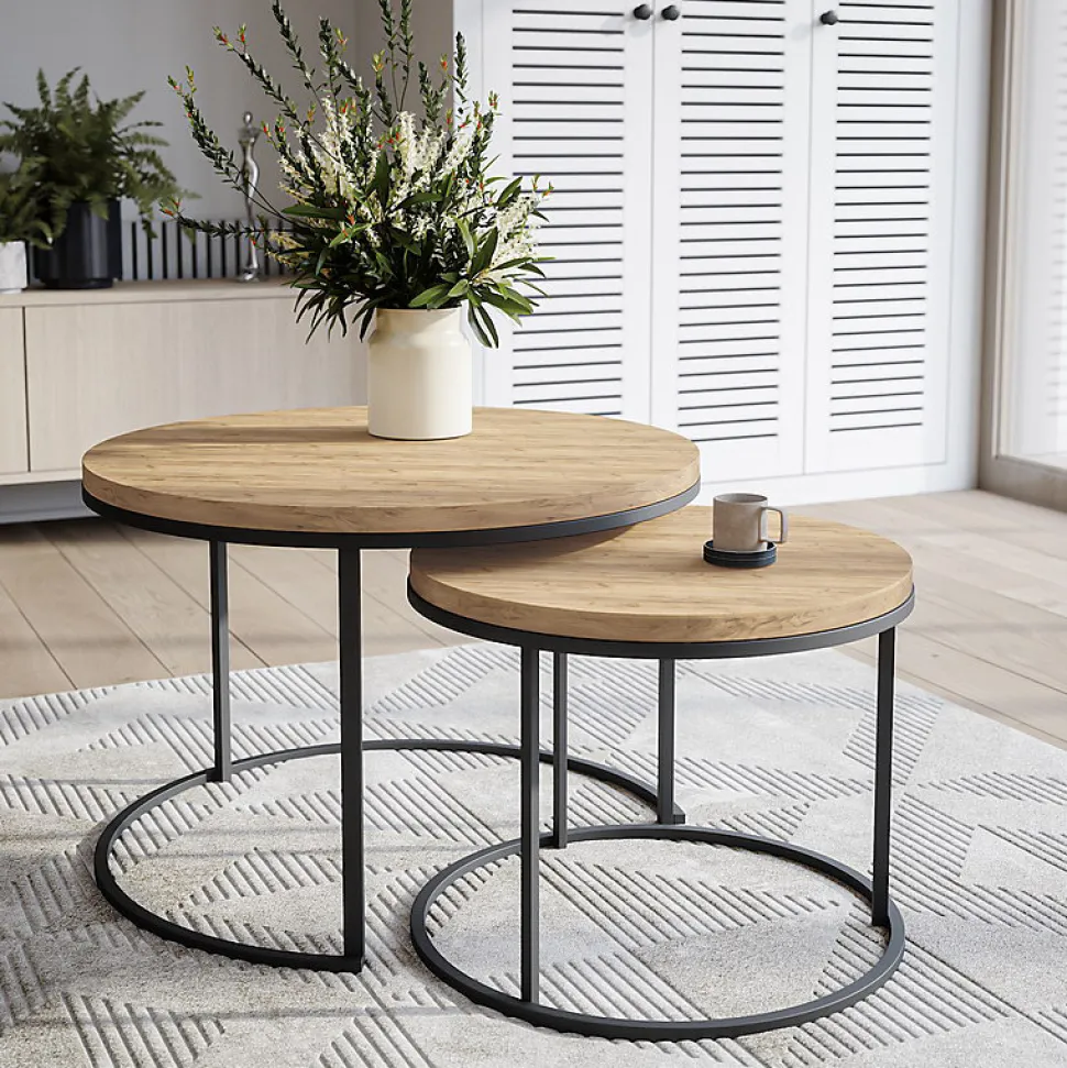 Plateau laminé chêne craft rond, diamètre 68 cm, pour bureau, table, table basse