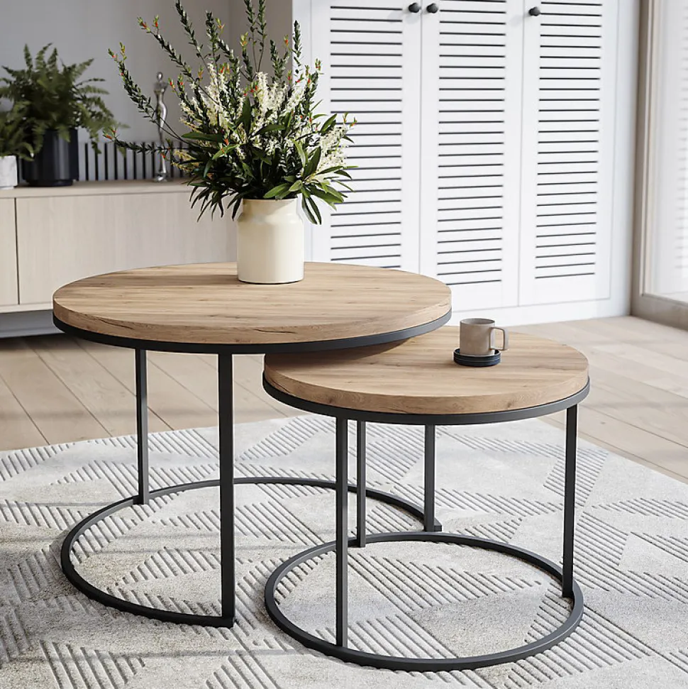 Plateau laminé chêne sonoma rond, diamètre 50 cm, pour bureau, table, table basse