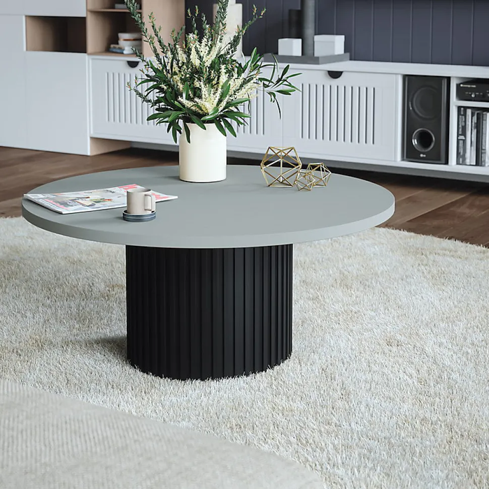 Plateau laminé gris rond, diamètre 90 cm, pour bureau, table, table basse