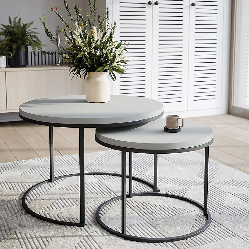 Plateau laminé gris rond, diamètre 90 cm, pour bureau, table, table basse