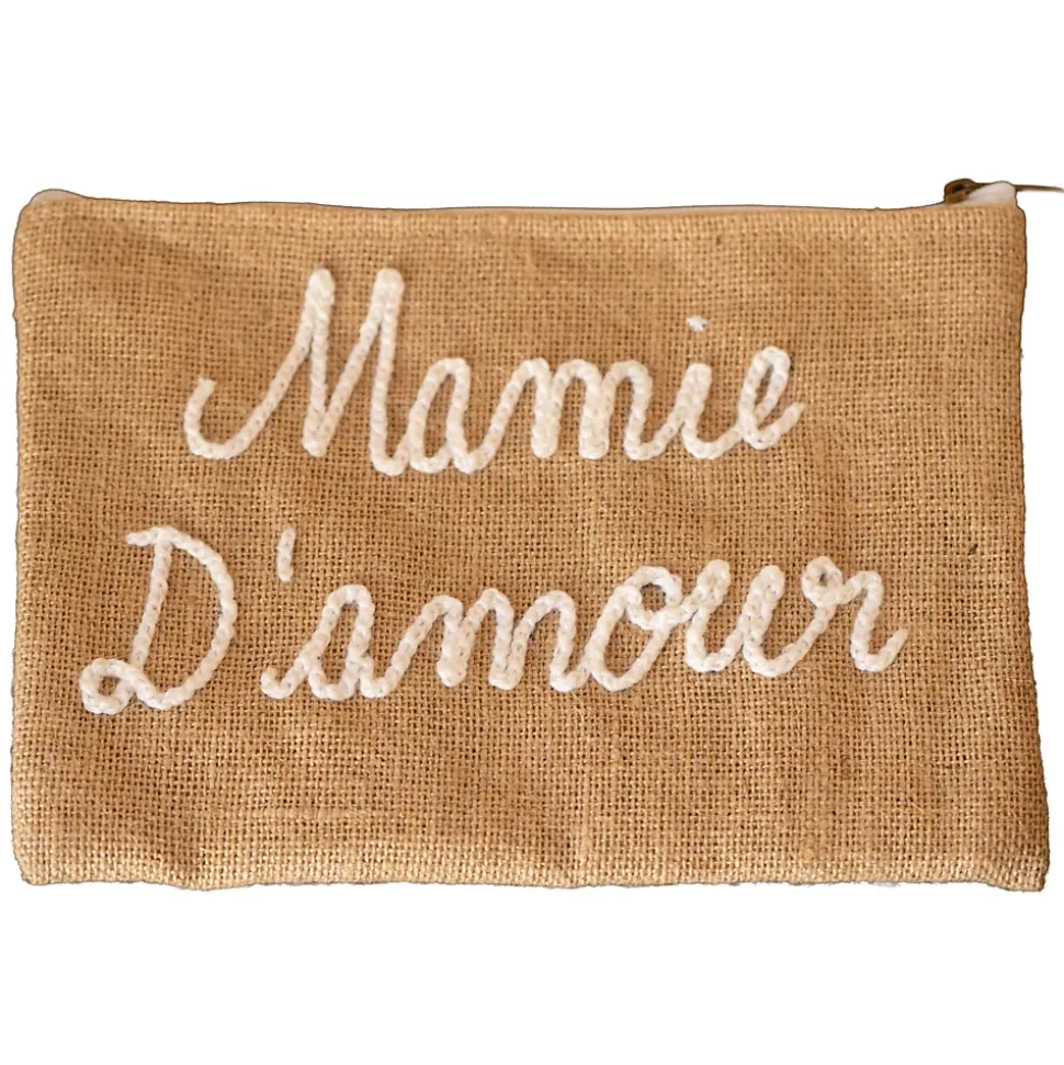 Pochette Jute "Mamie d'amour" (27x20 cm - Naturel)