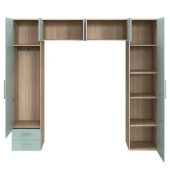 Pont de lit bleu aqua et blanc avec 6 portes et 2 tiroirs GoodHome Atomia H. 225 x L. 250 x P. 45 cm