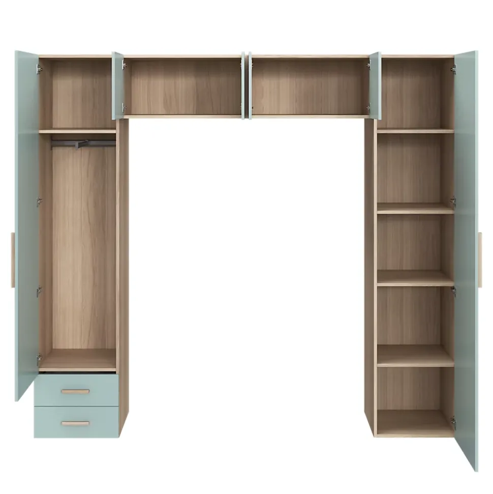 Pont de lit bleu aqua et blanc avec 6 portes et 2 tiroirs GoodHome Atomia H. 225 x L. 250 x P. 45 cm
