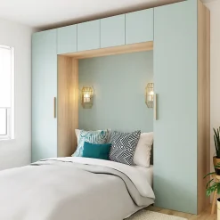 Pont de lit bleu aqua et blanc avec 6 portes et 2 tiroirs GoodHome Atomia H. 225 x L. 250 x P. 45 cm