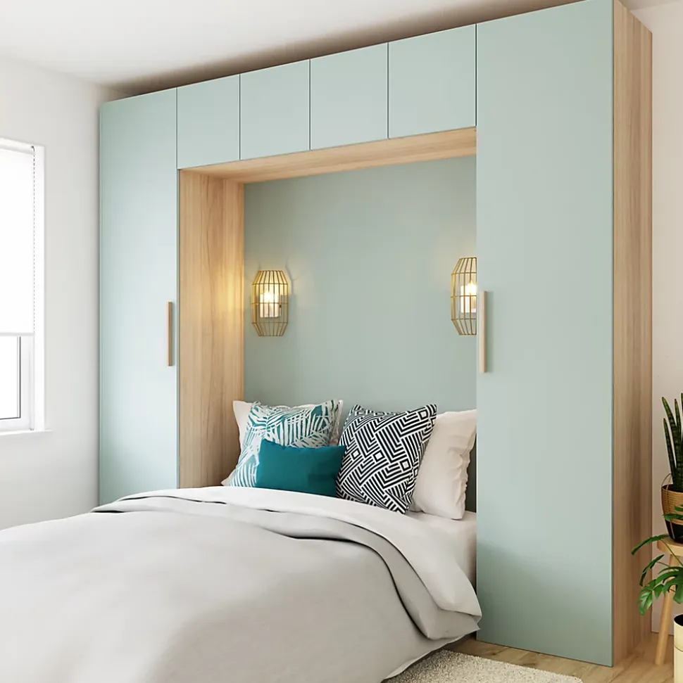Pont de lit bleu aqua et blanc avec 6 portes et 2 tiroirs GoodHome Atomia H. 225 x L. 250 x P. 45 cm