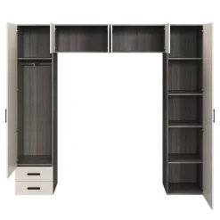 Pont de lit bleu beige cachemire et effet chêne grisé avec 6 portes et 2 tiroirs GoodHome Atomia H. 225 x L. 250 x P. 45 cm