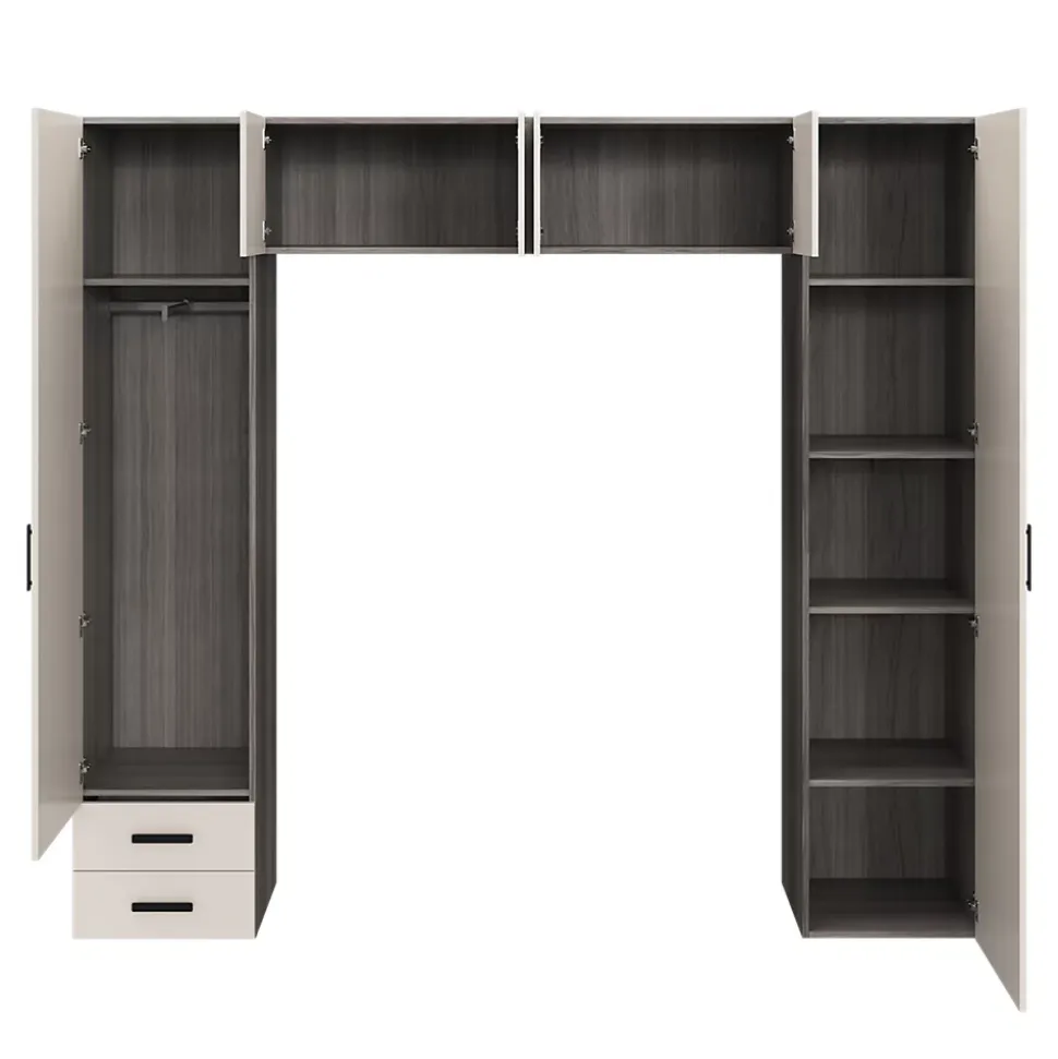 Pont de lit bleu beige cachemire et effet chêne grisé avec 6 portes et 2 tiroirs GoodHome Atomia H. 225 x L. 250 x P. 45 cm