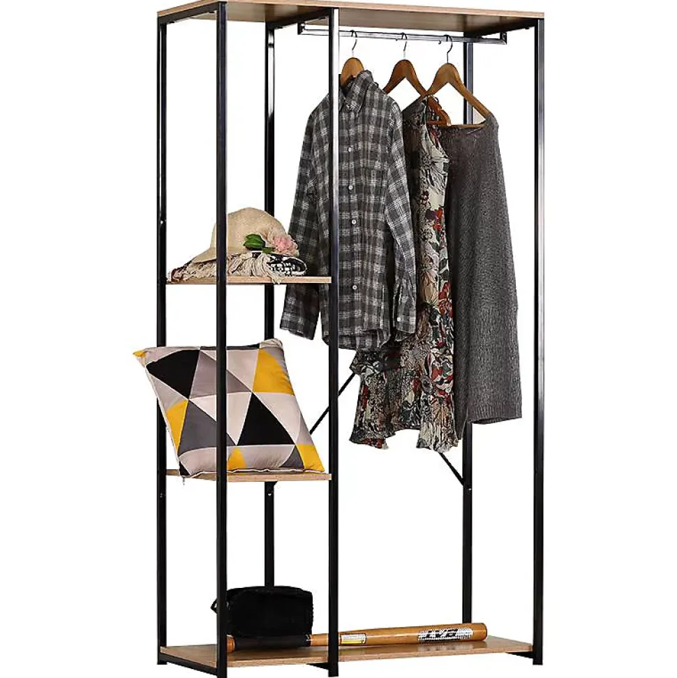 Portant à vêtement - Dressing industriel - Bois et métal noir